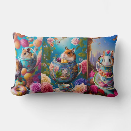 シリおもしろいアハムスターズ茶パーティーフラパーソナライズされたック ランバークッション (正面)