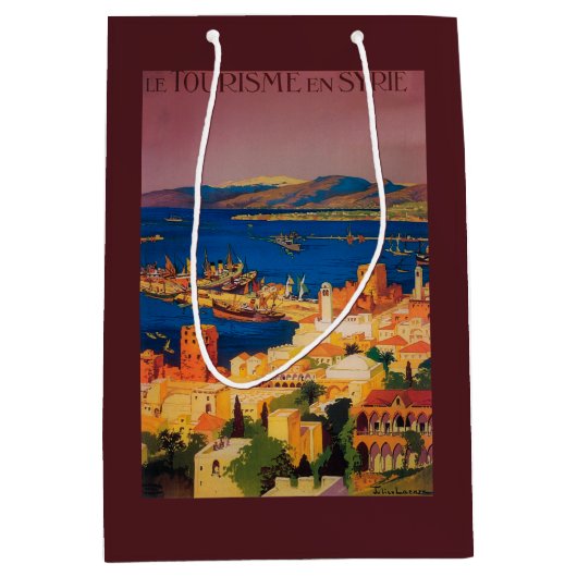 シリアで旅行するフランス人旅行ポスター ミディアムペーパーバッグ (正面)