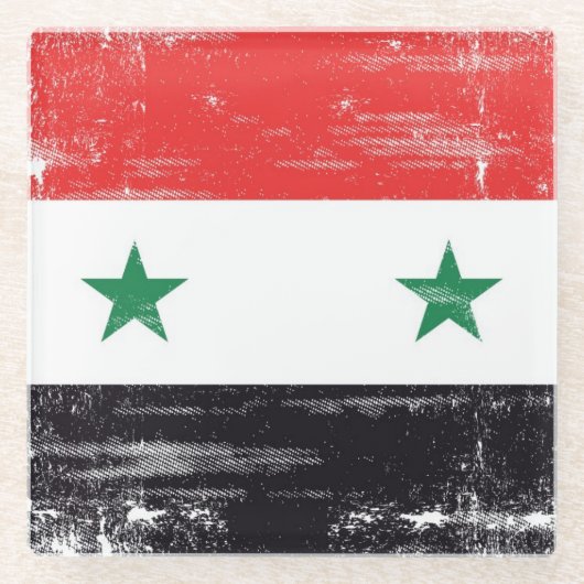 シリアのグランジな旗 ガラスコースター (正面)