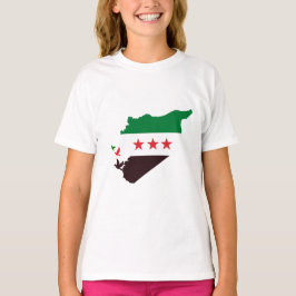 シリアの地図で革命国旗を掲げている Tシャツ
