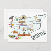 シリアの地図, 主要都市名 国旗 シリアの国家 ポストカード (正面/裏面)