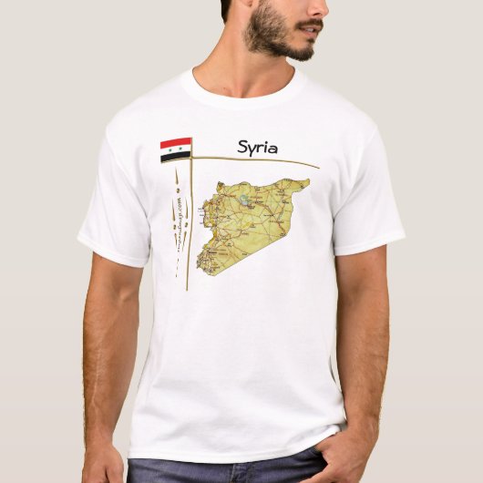 シリアの地図+国旗+タイトルTシャツ Tシャツ (正面)