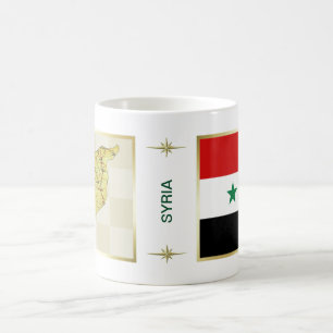 シリアの旗 + 地図のマグ コーヒーマグカップ