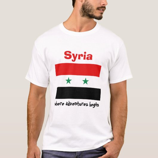 シリアの旗+地図+テキストTシャツ Tシャツ (正面)