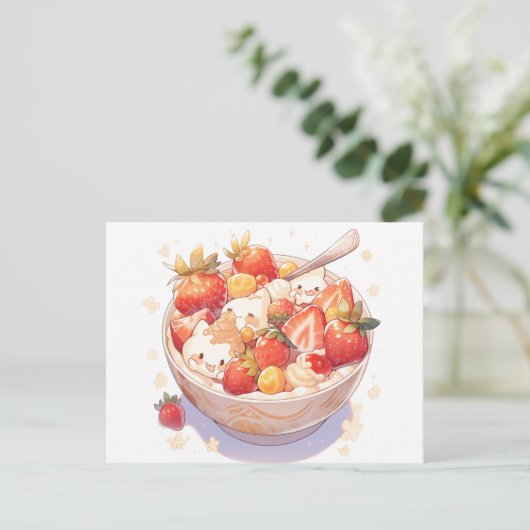 シリアルとミルクのボウル付きポストカードカラフル ポストカード (スタンド正面)
