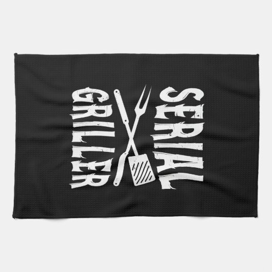 シリアルグリラーおもしろいバーベキューユーモアのギフトバーベキュー恋人 キッチンタオル (横)