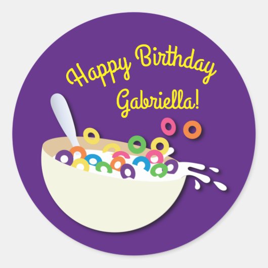 シリアル丼キッズスリープバースデーパーティーかわいい ラウンドシール (正面)