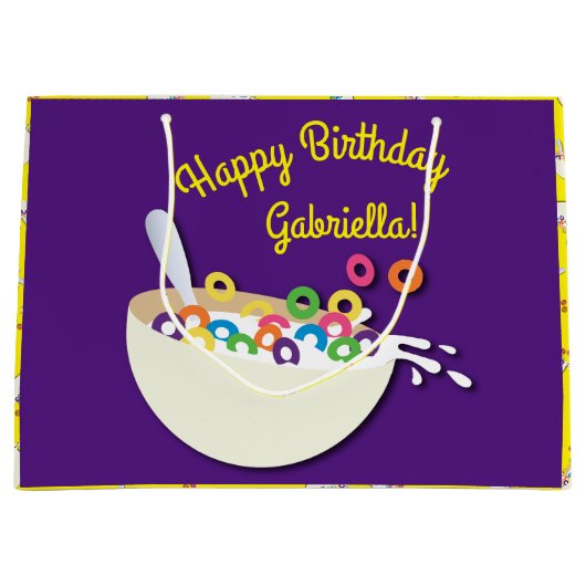 シリアル丼キッズスリープバースデーパーティーかわいい ラージペーパーバッグ (正面)