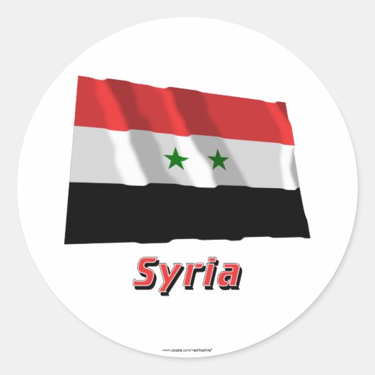 シリア国旗と名前 ラウンドシール (正面)