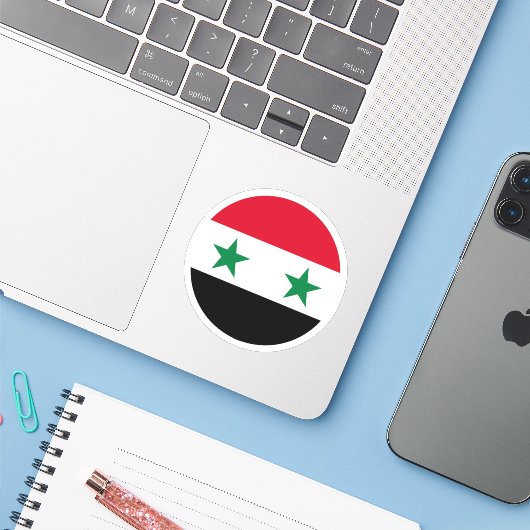 シリア国旗の丸いシール シール (ノートパソコンとiPhone)