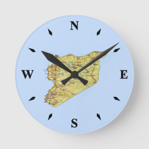 シリア地図時計 ラウンド壁時計