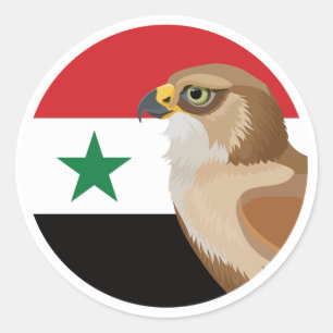 シリア《鳥》ハヤブサシリア国旗 ラウンドシール