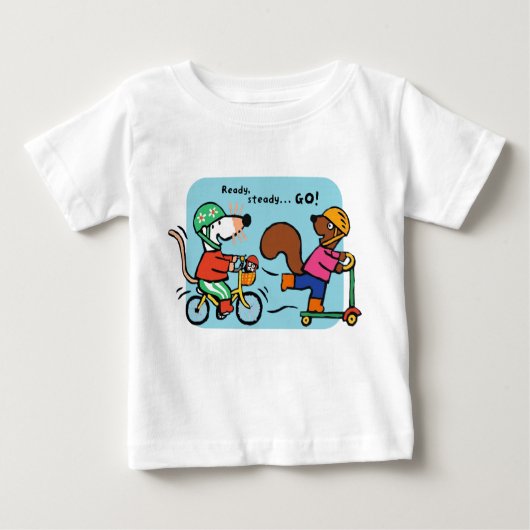 シリル・幼児のTシャツで自転車に乗るメイジー ベビーTシャツ (正面)