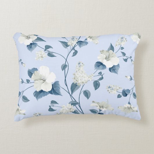 シリンガとハイビスカスの花の継ぎ目のない模様 アクセントクッション (正面)