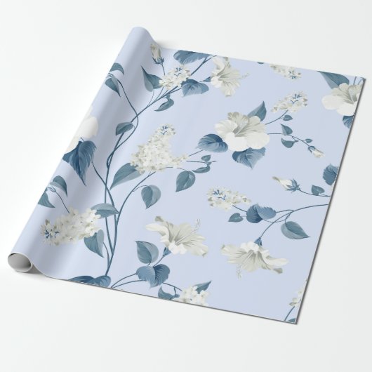 シリンガとハイビスカスの花の継ぎ目のない模様 ラッピングペーパー (アンロールド)