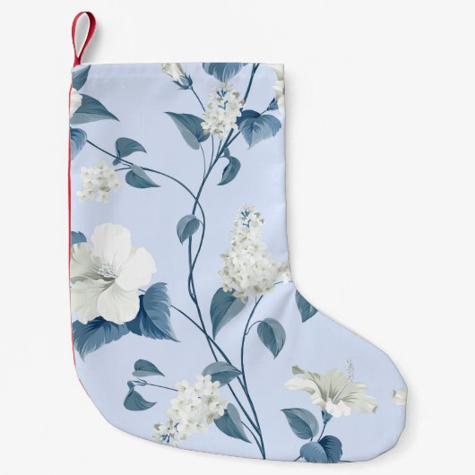 シリンガ、ハイビスカスの花、生地のパターン。 スモールクリスマスストッキング (正面)