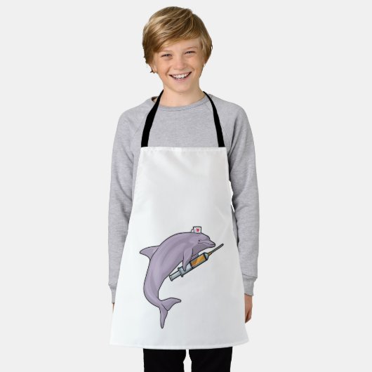 シリンジ付きナースとしてのイルカ エプロン (着用した状態)