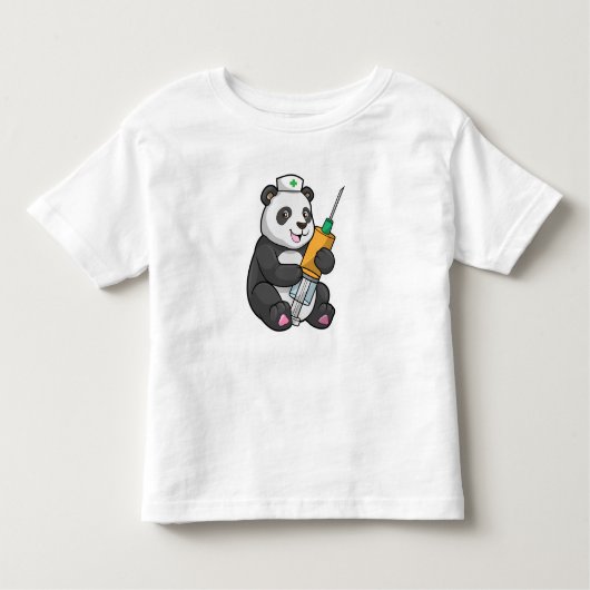 シリンジ付きナースとしてのパンダ トドラーTシャツ (正面)