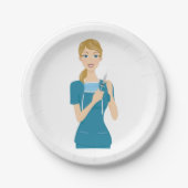 シリンジ付き笑顔のナース ペーパープレート (正面)