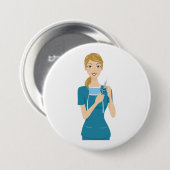 シリンジ付き笑顔のナース 缶バッジ (正面&裏面)