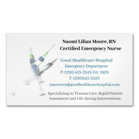 シリンジ病院ヘルスケア登録ナース マグネット名刺 (正面)