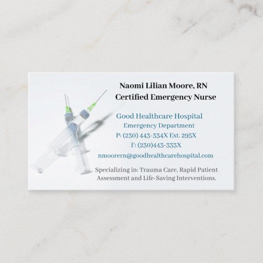 シリンジ病院医療登録ナースRN 名刺 (正面)