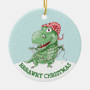 シリーな恐竜のパーソナライズクリスマス セラミックオーナメント