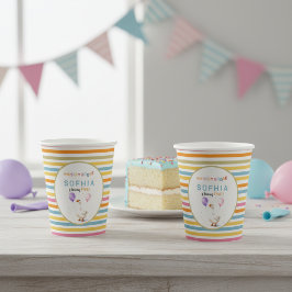 シリーガチョウの5歳の誕生日パステルストライプペーパークリップ 紙コップ