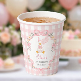 シリーガチョウ ピンク リボン ガール バースデー紙コップ 紙コップ