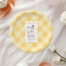 シリーガチョウ 1歳の誕生日 イエローギンガム ペーパープレート