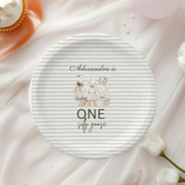 シリーガチョウ 1歳の誕生日 グリーンストライプ ペーパープレート