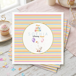 シリーガチョウ 5歳の誕生日 パステルストライプの紙 スタンダードカクテルナプキン
