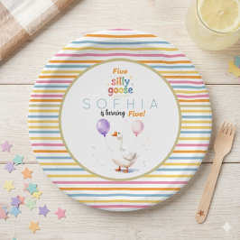 シリーガチョウ 5歳の誕生日 パステルストライプペーパープレート ペーパープレート