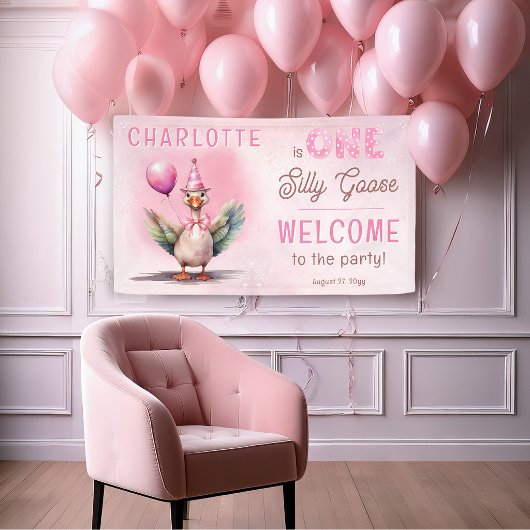 シリーガース1歳の誕生日ピンクガールパーティーバナー 横断幕