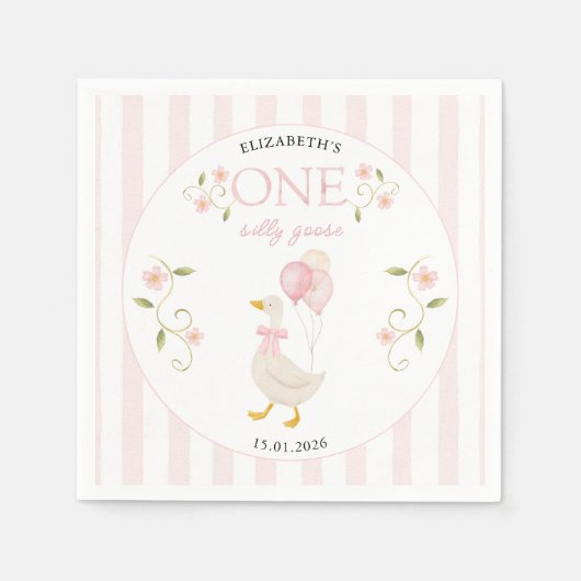 シリーグースの女の子 1歳の誕生日 ピンク スタンダードカクテルナプキン (正面)