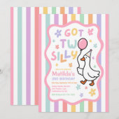 シリー・グースの女の子2歳の誕生日パーティー 招待状 (正面/裏面)