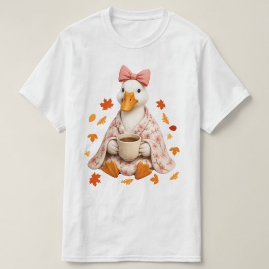 シリー・グースの秋のコーヒーと桜のブランケット Tシャツ (デザイン正面)