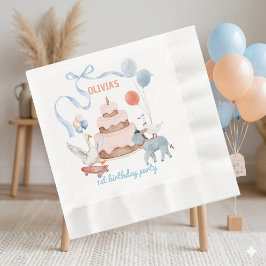 シリー・グース1歳の誕生日パステルカラーのジェンダーニュートラルデザイン 縁ありランチョンナプキン