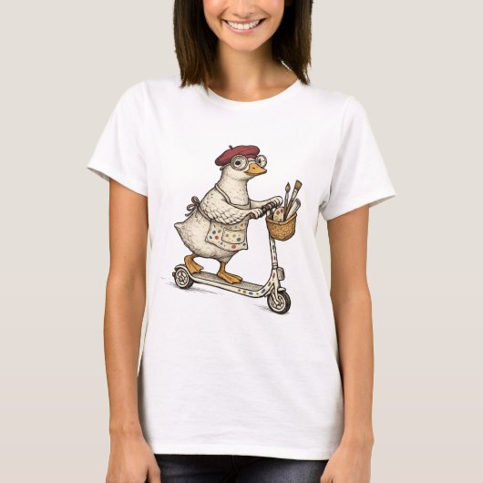 シリー・グース・アートの先生||面白いガチョウのスクーター Tシャツ (正面)