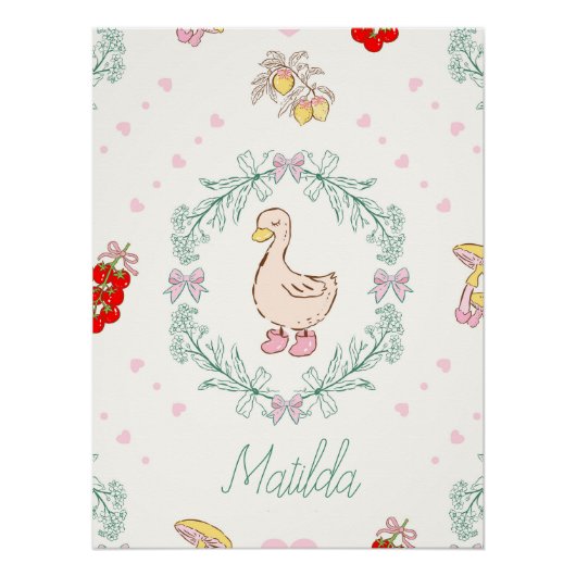 シリー・グース テーマ かわいいあひる ピンク カスタム ポスター (正面)