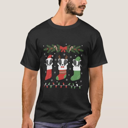 シリー ハニーバジャー クリスマス ライト 遊び心  Tシャツ (正面)