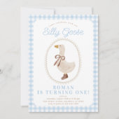 シリ―・グース・ブルー・ギンガム・ボーイ・バースデー 招待状 (正面)