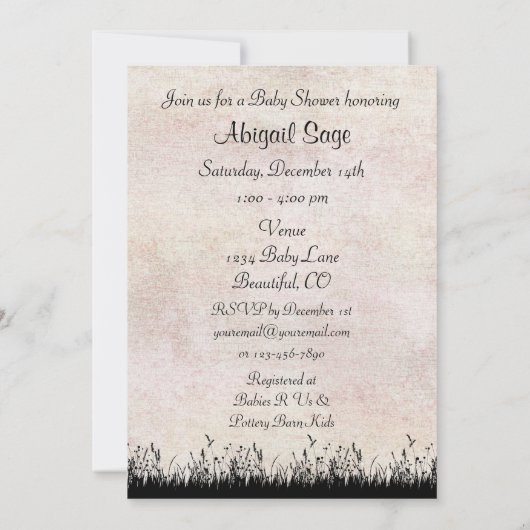 シルエッかわいらしトマーレと馬の赤ちゃんシャワー 招待状 (裏面)