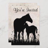 シルエッかわいらしトマーレと馬の赤ちゃんシャワー 招待状 (正面/裏面)