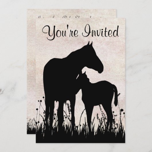 シルエッかわいらしトマーレと馬の赤ちゃんシャワー 招待状 (正面/裏面)