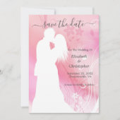 シルエッキスをするトカップルのピンクの白フローラ セーブザデート (正面)