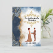 シルエッスタイリッシュトカップル結婚式招待状(ネイビー) 招待状 (スタンド正面)