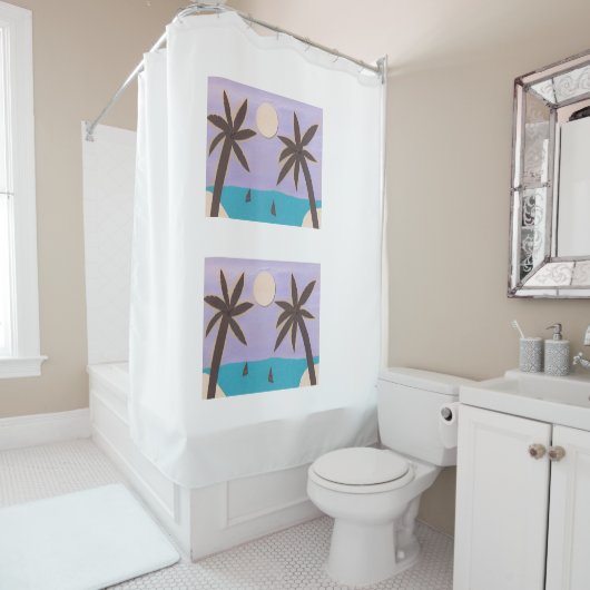 シルエットしたヤシの木でシャワーカーテン シャワーカーテン (インサイチュ)