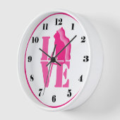 シルエットでダスキーピンクの猫、LOVE、ナンバーズ 壁時計 (傾斜)