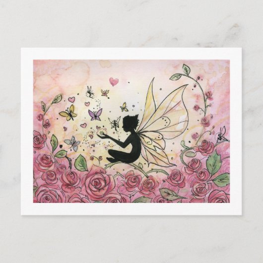 シルエットとバラ ポストカード (正面)